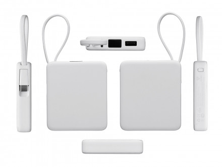 Внешний аккумулятор со встроенным кабелем USB-C Дэнси, 5000 мАч, белый