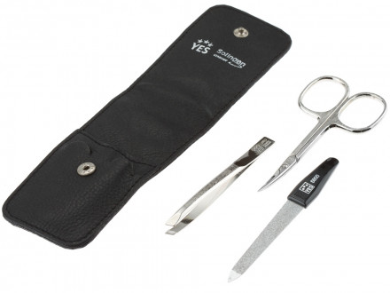 Маникюрный набор YES, 3 пр. Футляр: натуральная кожа, цвет черный