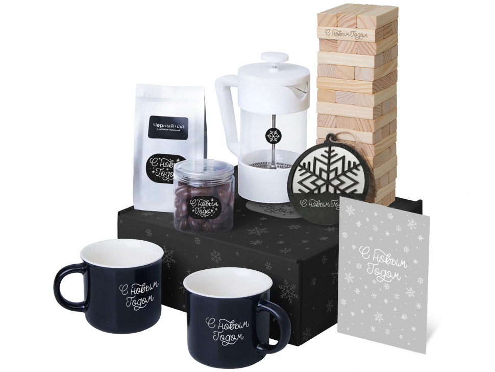 Подарочный набор c френчпрессом, кружками и чаем, белый