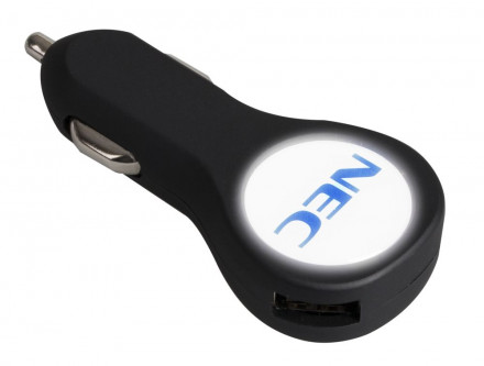 Автомобильное зарядное устройство с подсветкой Logocharger Slim, черное