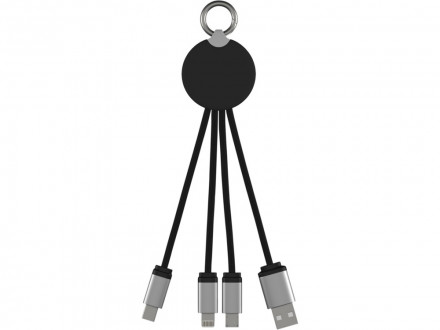 Кабель 3-в-1 SCX.design C16 с круглым брелоком и подсветкой, черный с красной подсветкой