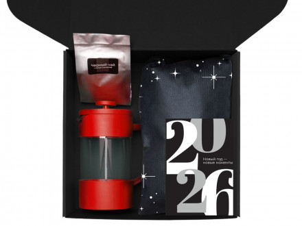 Подарочный набор c френчпрессом, кружками и чаем, красный