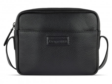 Сумка кросс-боди женская BUGATTI Elsa, чёрная, воловья кожа/полиэстер, 19х5,5х14 см