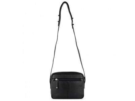 Сумка кросс-боди женская BUGATTI Elsa, чёрная, воловья кожа/полиэстер, 19х5,5х14 см