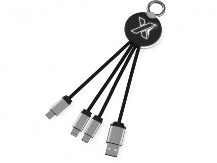 Кабель 3-в-1 SCX.design C16 с круглым брелоком и подсветкой, черный с белой подсветкой
