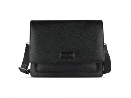 Сумка через плечо женская BUGATTI Elsa, чёрная, воловья кожа/полиэстер, 25х8,5х20 см