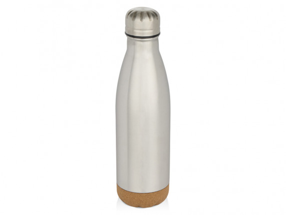 Бутылка для воды Cove из нержавеющей стали с двойными стенками и вакуумной изоляцией, объемом 500 мл, с пробковыми деталями - Matted silver
