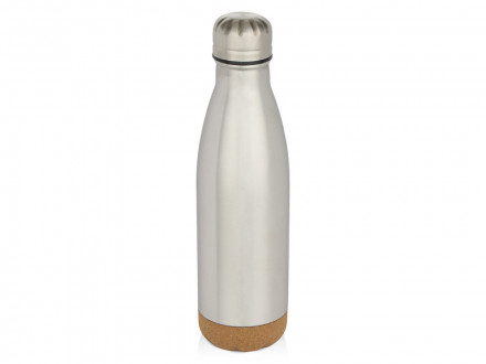 Бутылка для воды Cove из нержавеющей стали с двойными стенками и вакуумной изоляцией, объемом 500 мл, с пробковыми деталями - Matted silver