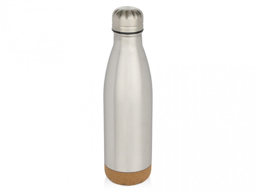 Бутылка для воды Cove из нержавеющей стали с двойными стенками и вакуумной изоляцией, объемом 500 мл, с пробковыми деталями - Matted silver