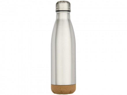 Бутылка для воды Cove из нержавеющей стали с двойными стенками и вакуумной изоляцией, объемом 500 мл, с пробковыми деталями - Matted silver