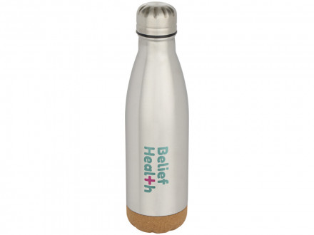 Бутылка для воды Cove из нержавеющей стали с двойными стенками и вакуумной изоляцией, объемом 500 мл, с пробковыми деталями - Matted silver