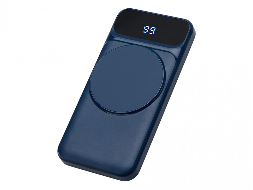 Магнитный беспроводной внешний аккумулятор со встроенными кабелями Мэни,быстаря зарядка, 10000 мАч, тёмно-синий
