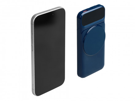 Магнитный беспроводной внешний аккумулятор со встроенными кабелями Мэни,быстаря зарядка, 10000 мАч, тёмно-синий