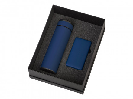 Подарочный набор с термосом и повербанком С2, темно-синий