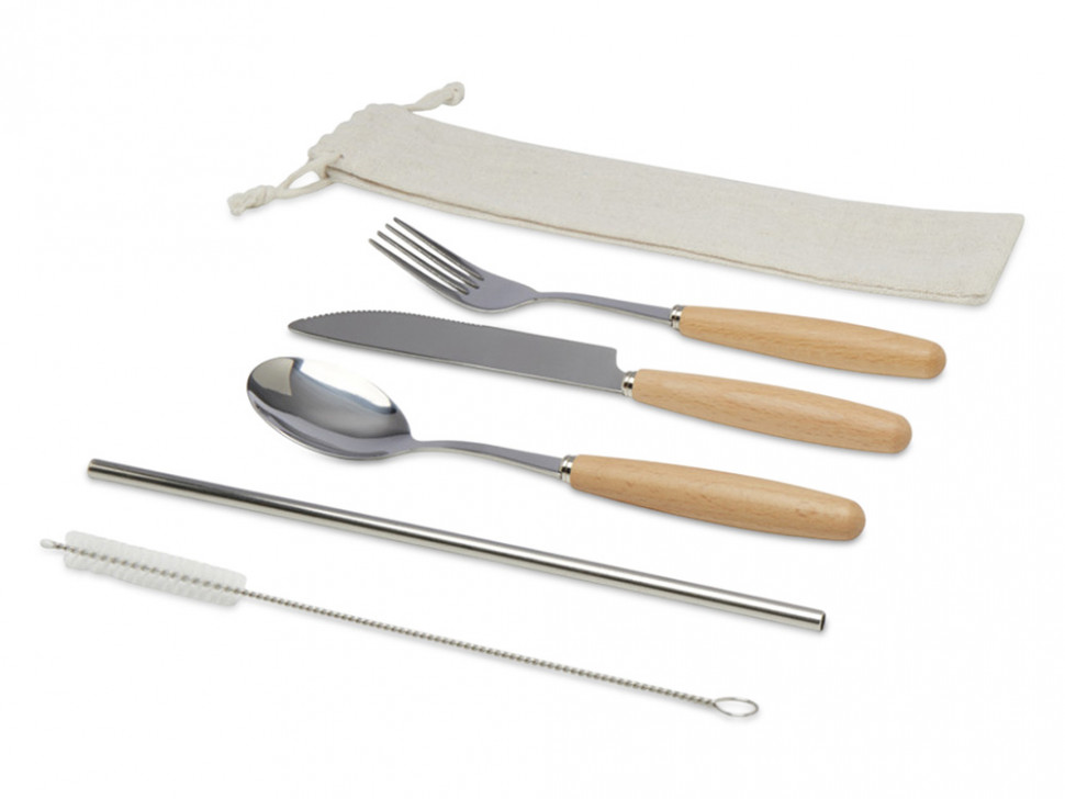 Набор столовых приборов из нержавеющей стали и бука Root из 5 предметов - Натуральный