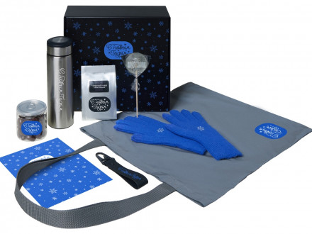Подарочный набор с перчатками, термосом и чаем, синий