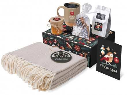 Подарочный набор c пледом, кружкой и вареньем, бежевый