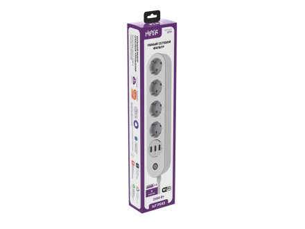 Умный сетевой фильтр HIPER IoT PS43/Wi-Fi 2,4 ГГц/4 розетки и 3 USB порта/2500Вт/10А IoT PS43