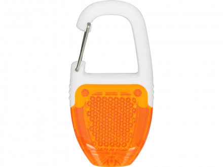 Брелок - фонарик с отражателем и карабином, оранжевый/белый