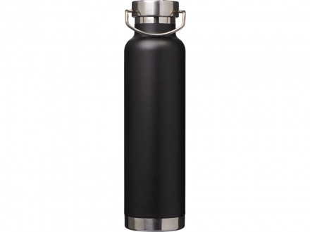 Бутылка для воды с вакуумной изоляцией Thor объемом 650 мл из переработанной нержавеющей стали, сертифицированной по стандарту RCS - сплошной черный
