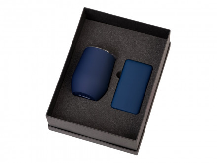 Подарочный набор с термокружкой и повербанком С2, 10000 mAh, темно-синий