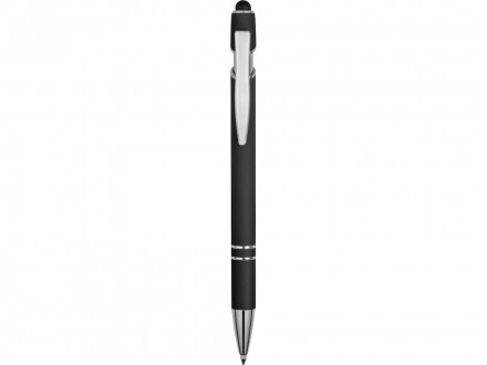 Ручка металлическая soft-touch шариковая со стилусом Sway, черный/серебристый (P)