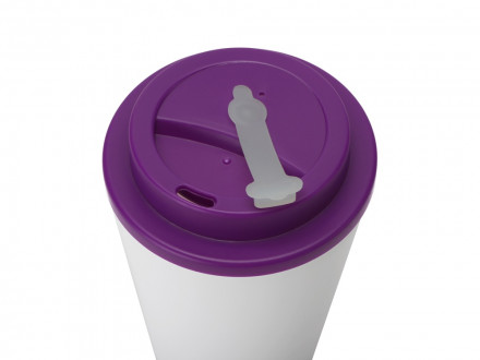 Пластиковый стакан Take away с двойными стенками и крышкой с силиконовым клапаном, 350 мл, белый/фиолетовый