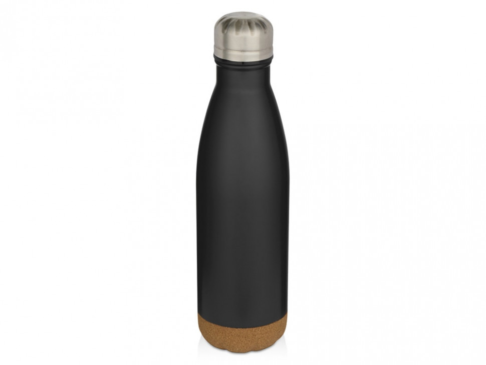 Бутылка для воды Cove из нержавеющей стали с двойными стенками и вакуумной изоляцией, объемом 500 мл, с пробковыми деталями - сплошной черный