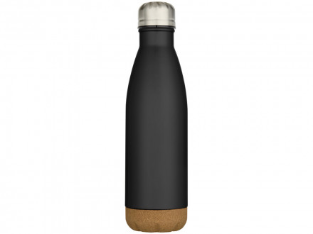 Бутылка для воды Cove из нержавеющей стали с двойными стенками и вакуумной изоляцией, объемом 500 мл, с пробковыми деталями - сплошной черный