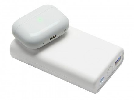 Внешний беспроводной аккумулятор 2-в-1 с функцией зарядки Apple Watch, QC/PD AtomIQ, 10000 мАч, белый