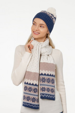 Шапка Happy View, бежевая с синим