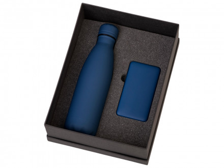 Подарочный набор с термобутылкой и повербанком С2, темно-синий