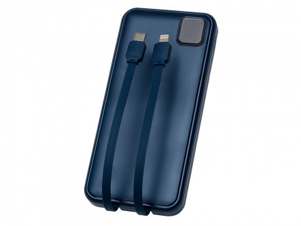 Внешний аккумулятор со встроенными кабелями Фрэйм, 10000мач, темно-синий