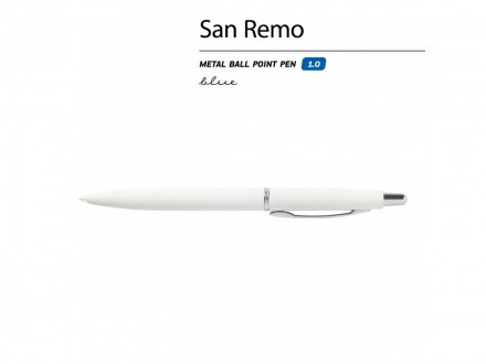 Ручка SAN REMO шариковая, автоматическая, белый металлический корпус 1.00 мм, синяя