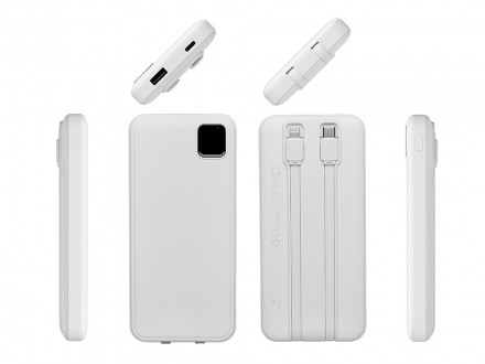 Внешний аккумулятор со встроенными кабелями Фрэйм, 10000мач, белый