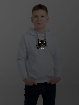 Толстовка с капюшоном детская «Угу» со светящимся принтом, белая