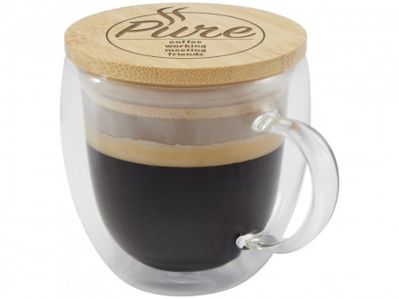 Стеклянная кружка Lenora емкостью 250 мл с бамбуковой крышкой - прозрачный