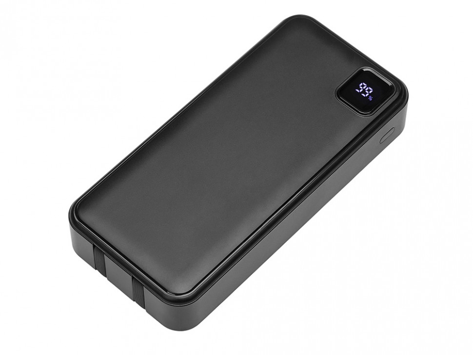 Внешний аккумулятор со встроенными кабелями Фрэйм Про, быстрая зарядка, 20000мач, черный