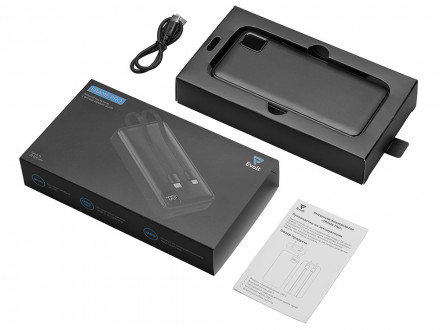 Внешний аккумулятор со встроенными кабелями Фрэйм Про, быстрая зарядка, 20000мач, черный