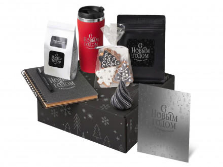 Подарочный набор c термокружкой, чаем, кофе и блокнотом, красный
