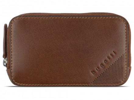 Ключница BUGATTI Nobile, коньячного цвета, воловья кожа/полиэстер, 11,5х1,5х7 см