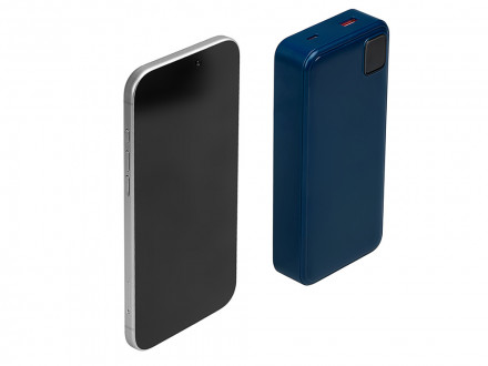 Внешний аккумулятор со встроенными кабелями Фрэйм Про, быстрая зарядка, 20000мач, тёмно-синий