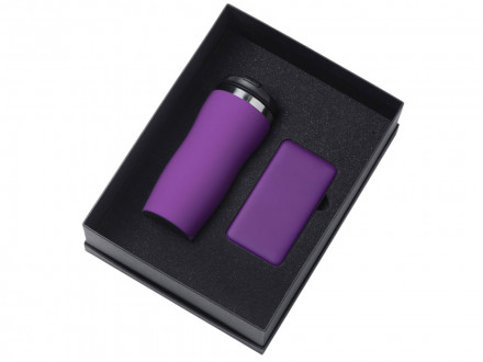 Подарочный набор c вакуумной термокружкой и повербанком С2, фиолетовый
