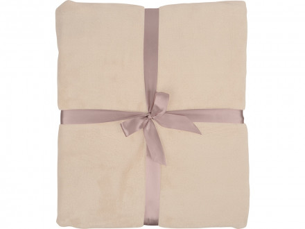 Плед флисовый Natty из переработанного пластика, бежевый с розовой лентой