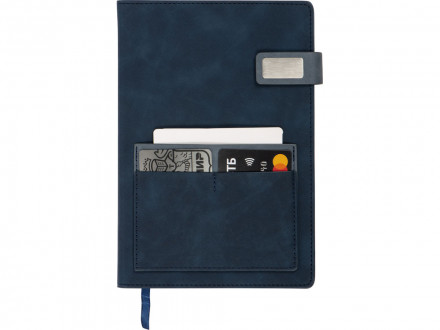 Бизнес блокнот А5 Freya с клапаном и карманом для визиток, твердая обложка, 128 листов, синий и темно