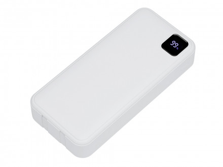 Внешний аккумулятор со встроенными кабелями Фрэйм Про, быстрая зарядка, 20000мач, белый