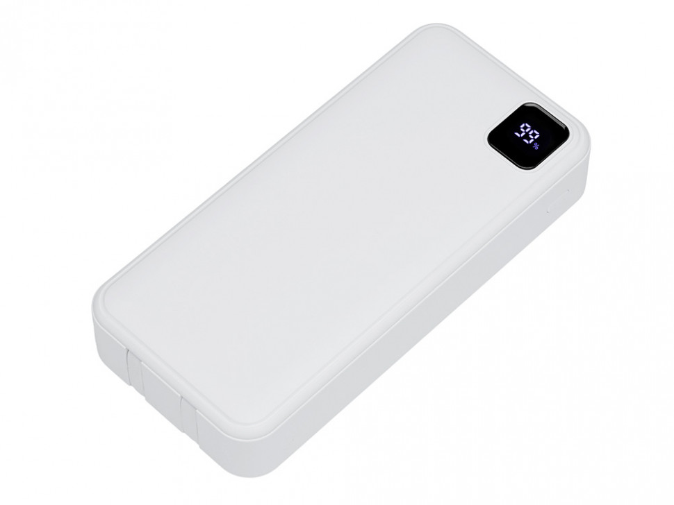 Внешний аккумулятор со встроенными кабелями Фрэйм Про, быстрая зарядка, 20000мач, белый