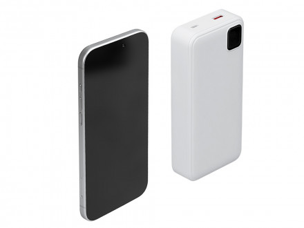 Внешний аккумулятор со встроенными кабелями Фрэйм Про, быстрая зарядка, 20000мач, белый