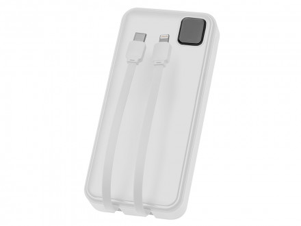 Внешний аккумулятор со встроенными кабелями Фрэйм Про, быстрая зарядка, 20000мач, белый