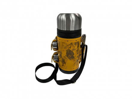 Термос в кожаном чехле, 1,2л, рыжая кожа